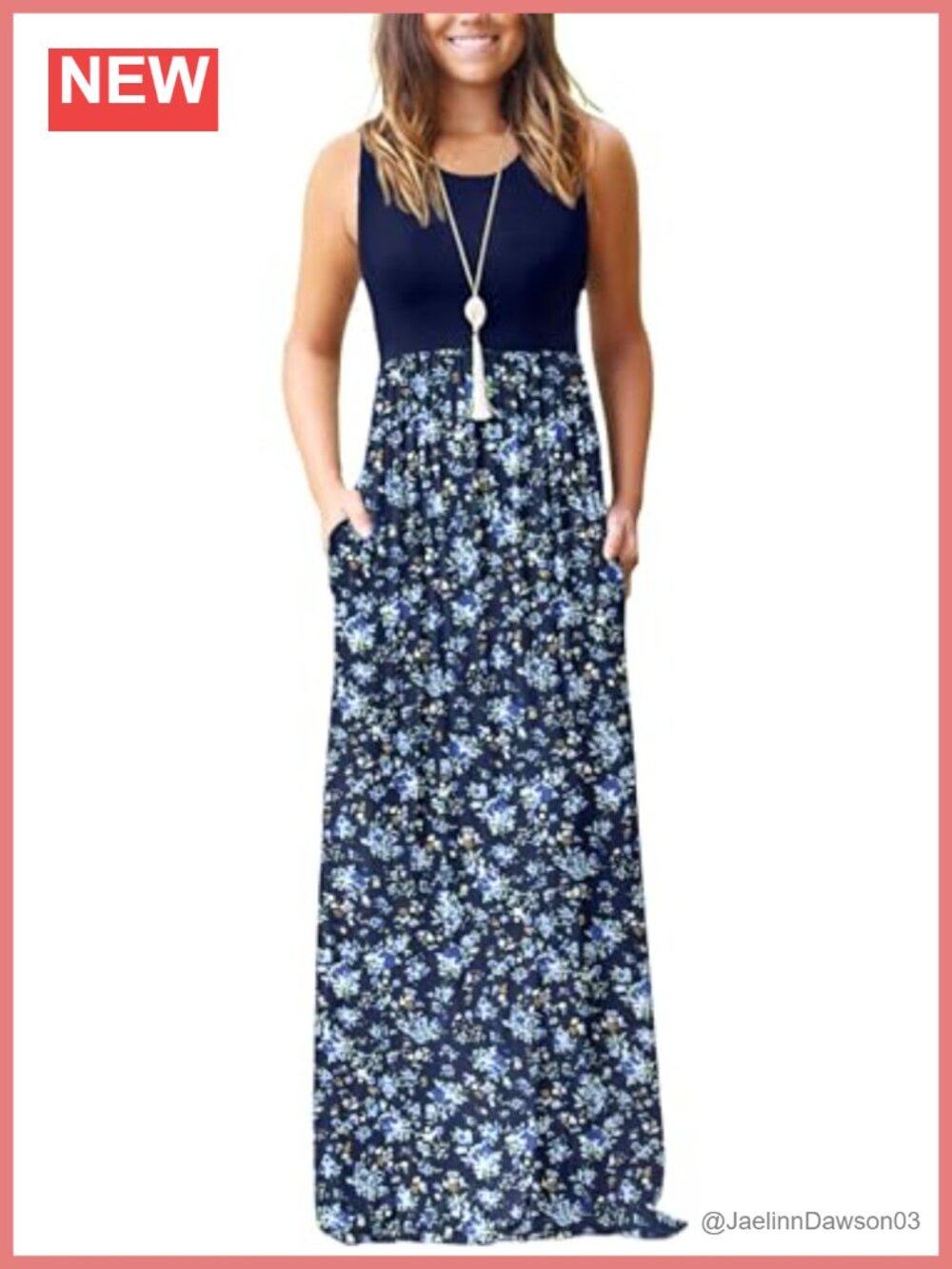 Sleeveless Floral Maxi Dress Round Neck Elastic Waist Summer Casual